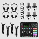 Rode Four Person Podcasting Bundle Kit con Mixer Digitale Microfoni Cuffie Supporti e Cavi