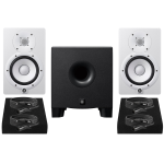 Yamaha HS7W Risparmio 4 Coppia di Monitor da Studio con 4 Cavi XLR-XLR e Pad Isolanti Subwoofer Bianco