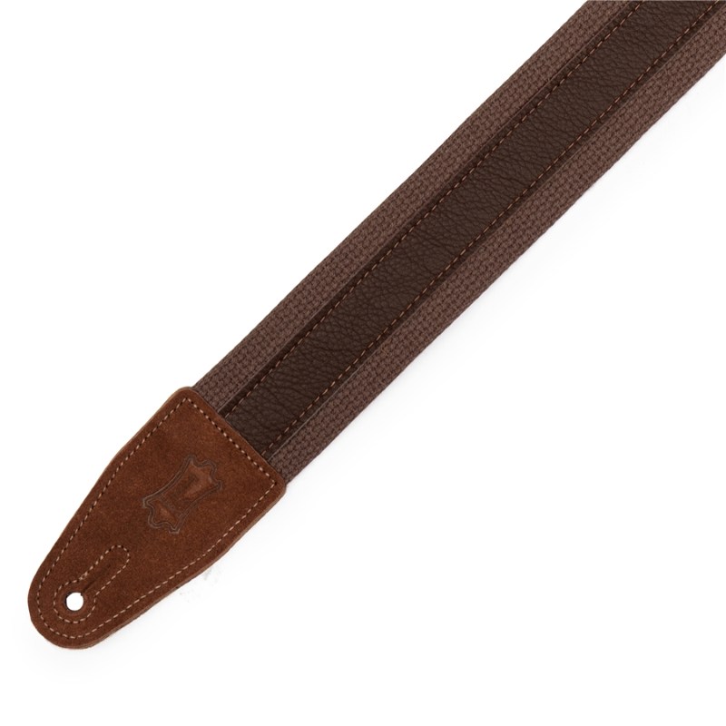 Levy's MC2CG-BRN-DBR Tracolla in cotone Brown con strip in pelle Dark Brown 2"