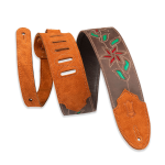 Levy's 4FV-DBR_RED Tracolla in pelle Flowering Vine Series Brown Red Flowers 2.5"