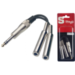 Stagg Cavo Adattatore - 2x Jack dritto mono da 6,3 mm femmina + 1x Jack dritto stereo da 6.3 mm maschio 