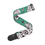 D'Addario Polyester Guitar Strap, Sugar Skulls, Green