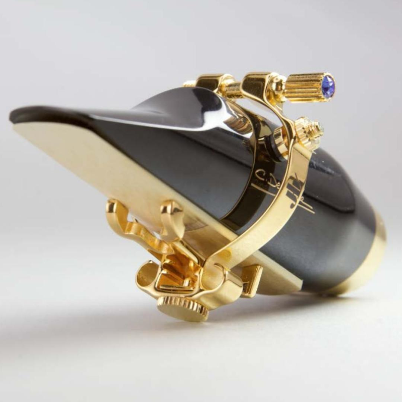 JLV Legatura per Sax Alto Bocchini Ebanite Placcata Platino e Oro