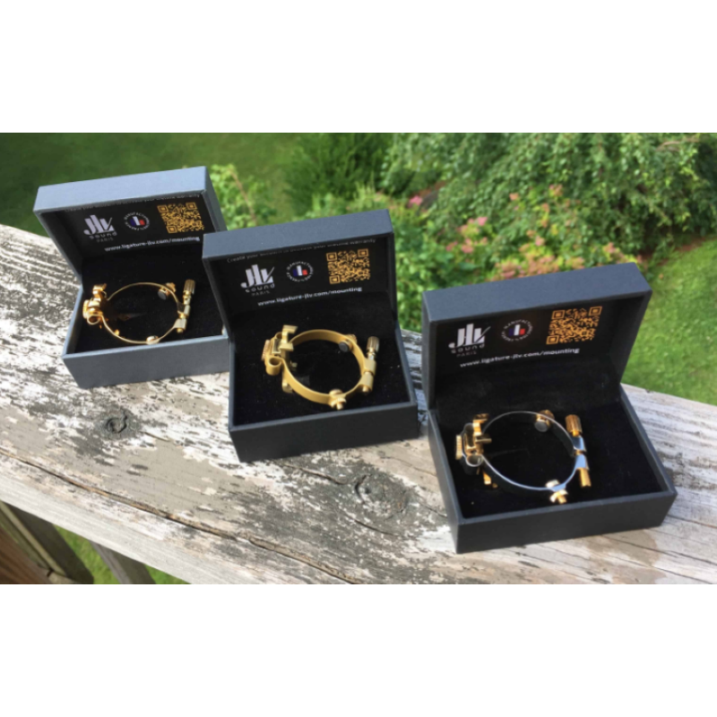 JLV Legatura per Sax Alto Bocchini Ebanite Placcata Platino e Oro