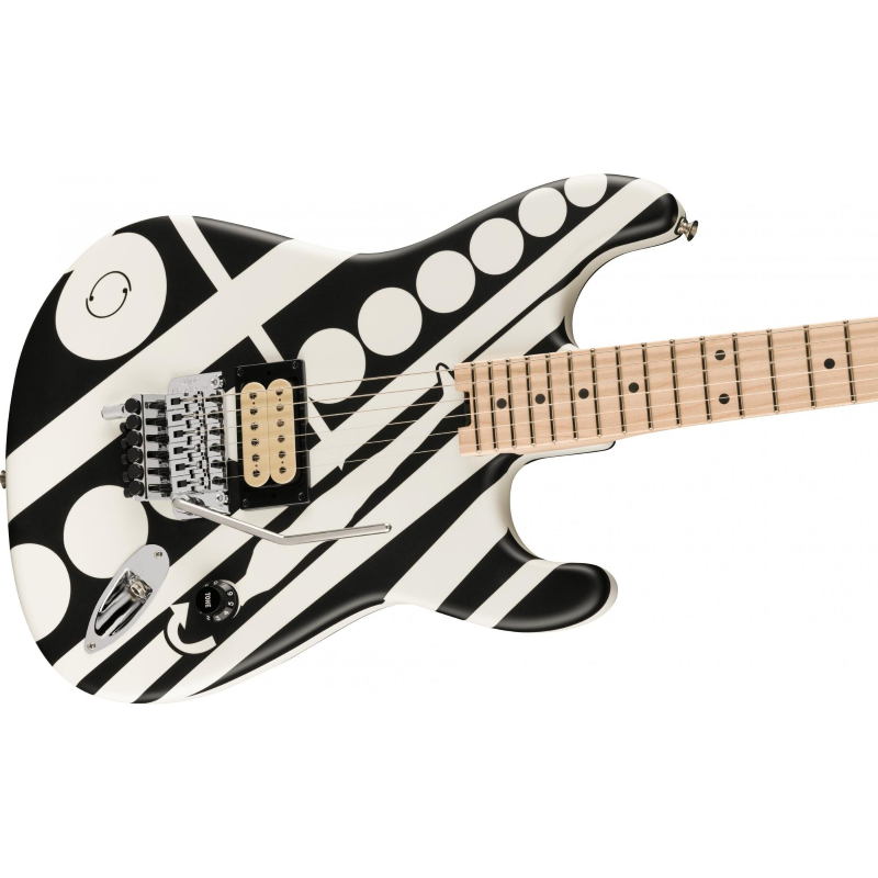 EVH Striped Series Circles, Maple Fingerboard, White and Black