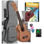 Cascha HH-2027 Soprano Ukulele Mahogany Set (incl. incl. 4 languages Method (DE/EN/FR/ES), Bag padded, 3 Picks, Tuner)