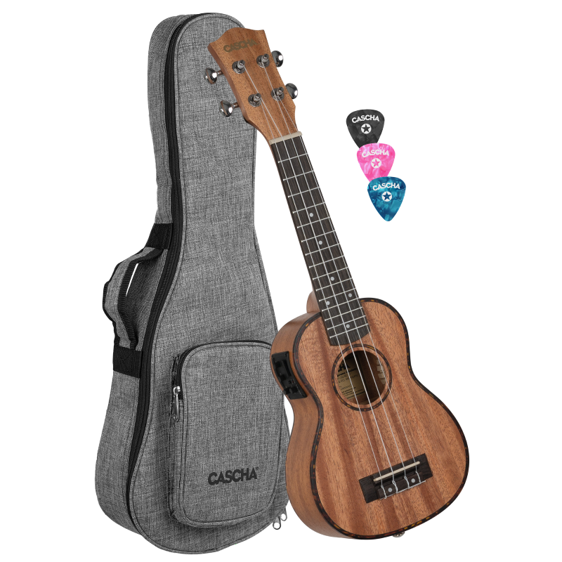 Cascha HH-2026E Soprano Ukulele Mahogany with pickup system (incl. Bag padded, 3 Picks)