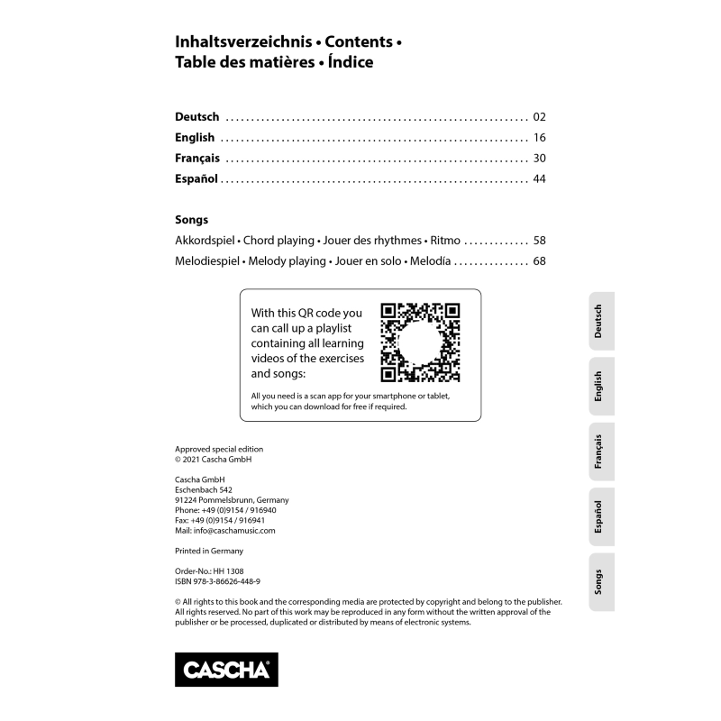 Cascha HH-2027 Soprano Ukulele Mahogany Set (incl. incl. 4 languages Method (DE/EN/FR/ES), Bag padded, 3 Picks, Tuner)