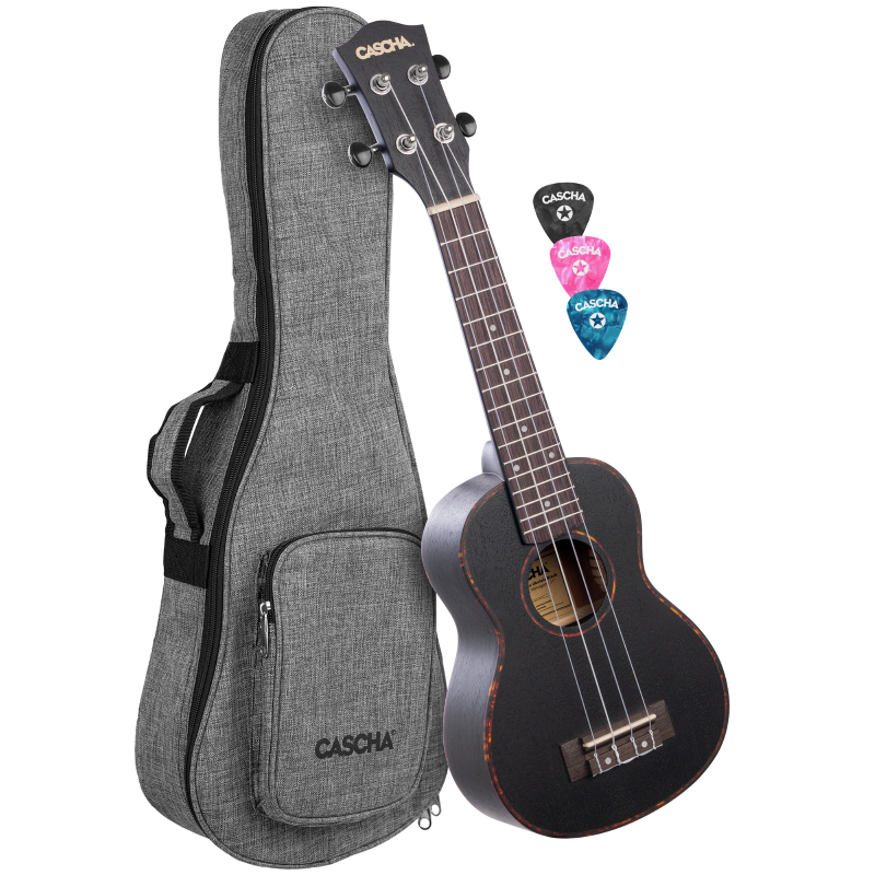 Cascha HH-2262L Soprano Ukulele Mahogany Black Lefthand (incl. Bag padded, 3 Picks)