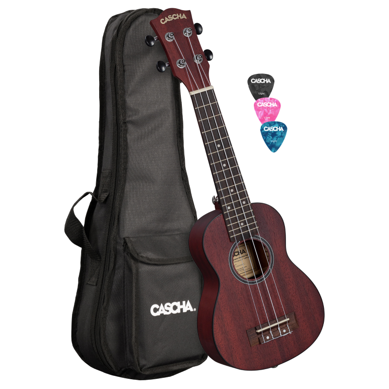 Cascha HH-2263L Soprano Ukulele Mahogany Red Lefthand (incl. Bag padded, 3 Picks)