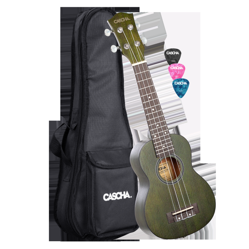 Cascha HH-2265 Soprano Ukulele Mahogany Green (incl. Bag padded, 3 Picks)