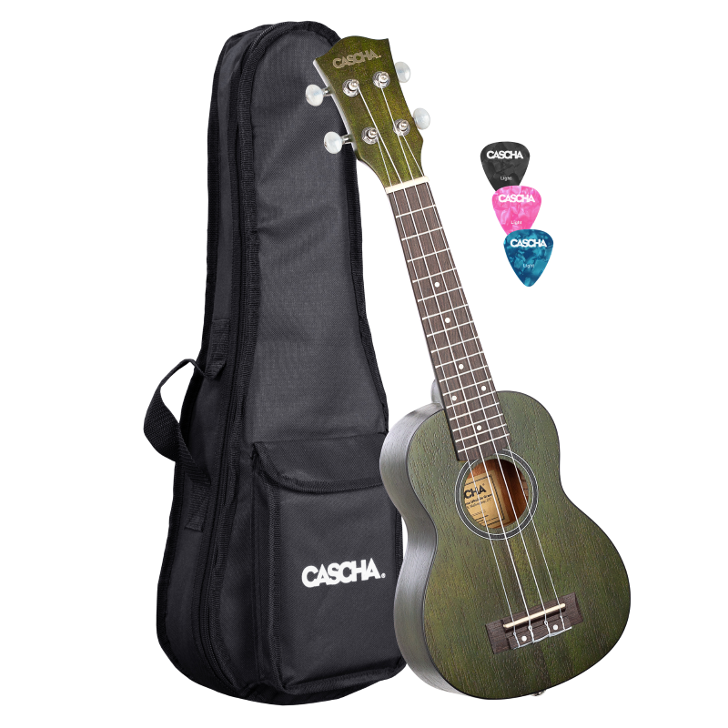 Cascha HH-2265 Soprano Ukulele Mahogany Green (incl. Bag padded, 3 Picks)