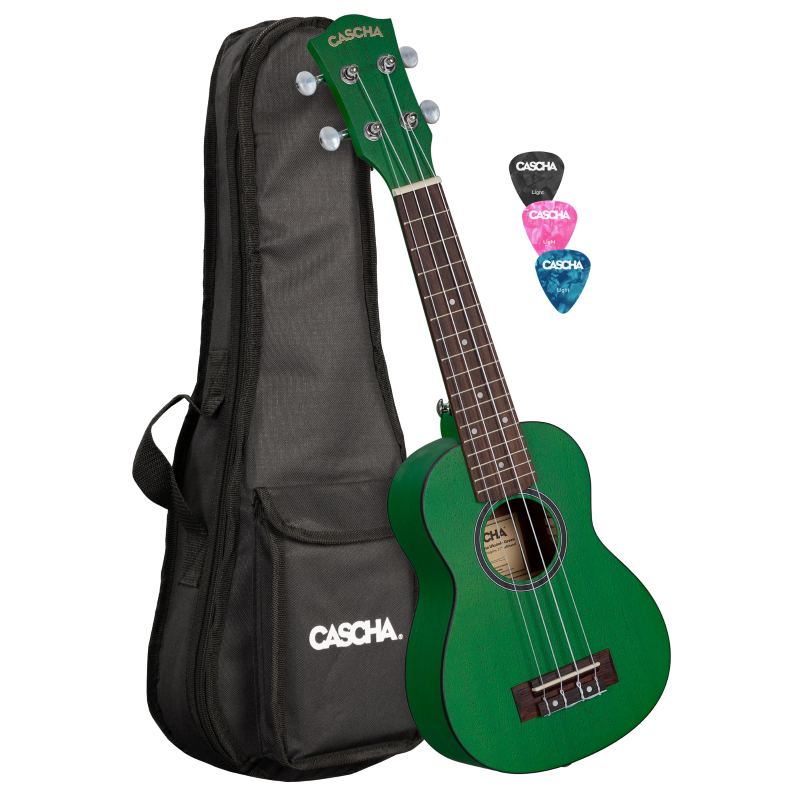 Cascha HH-2265L Soprano Ukulele Mahogany Green Lefthand (incl. Bag padded, 3 Picks)