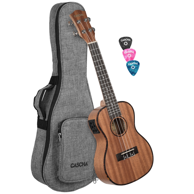 Cascha HH-2035E Concert Ukulele Mahogany with pickup system (incl. Bag padded, 3 Picks)