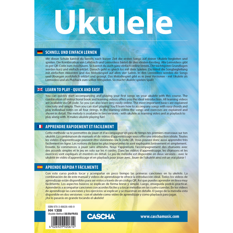 Cascha HH-2036 Concert Ukulele Mahogany Set (incl. 4 languages Method (DE/EN/FR/ES), Bag padded, 3 Picks, Tuner)
