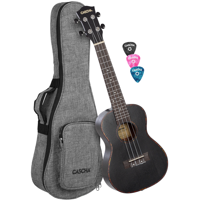 Cascha HH-2300 Concert Ukulele Mahogany Black (incl. Bag padded, 3 Picks)