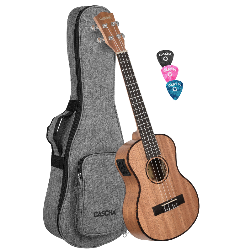 Cascha HH-2048E Tenor Ukulele Mahogany with pickup system (incl. Bag padded, 3 Picks)
