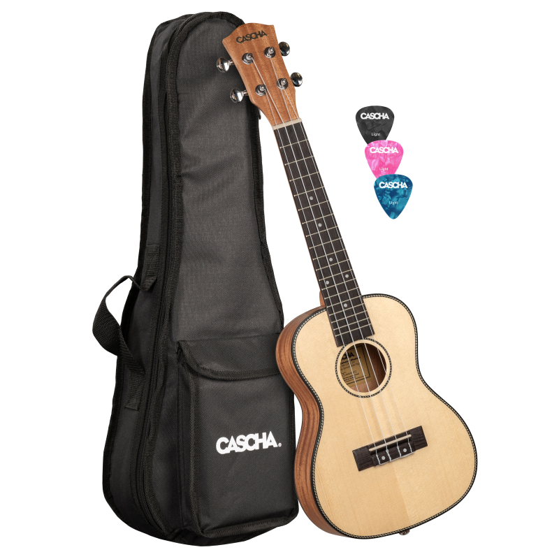 Cascha HH-2151L Concert Ukulele Spruce Solid Top Lefthanded (incl. Bag padded, 3 Picks, Top: Spruce)