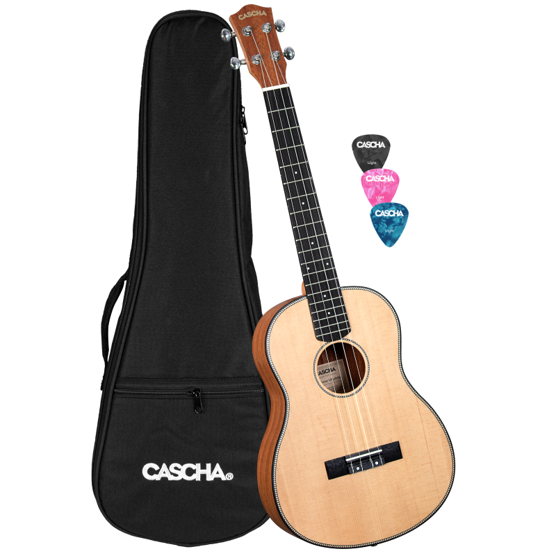 Cascha HH-2244 Baritone Ukulele Mahogany Spruce Solid Top (incl. Bag padded, 3 Picks, Top: Spruce)