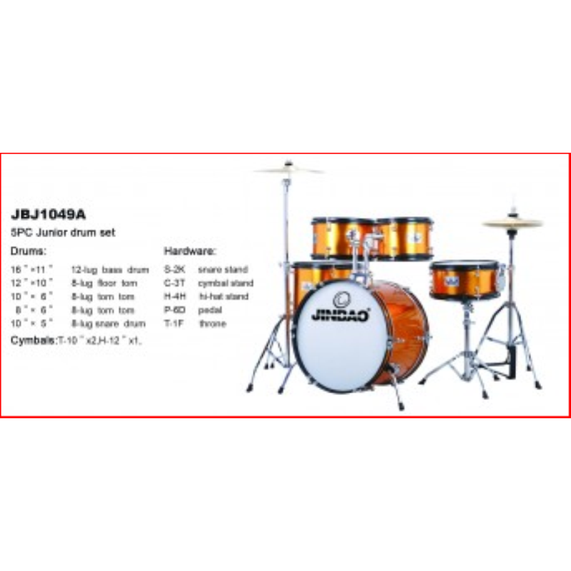 Batteria Junior Acustica Rossa per Bambini 5 pz.completa di piatti OYSTER J1049A