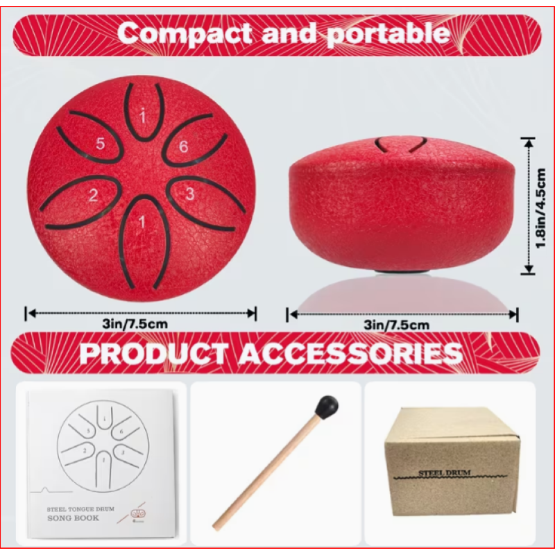 Hand Pan OYSTER 6 note Tongue 3" cm.7.5x4.5