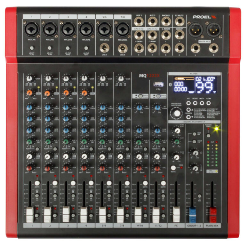 PROEL MQ1222X Mixer Compatto a 12 canali con effetto, USB e BT