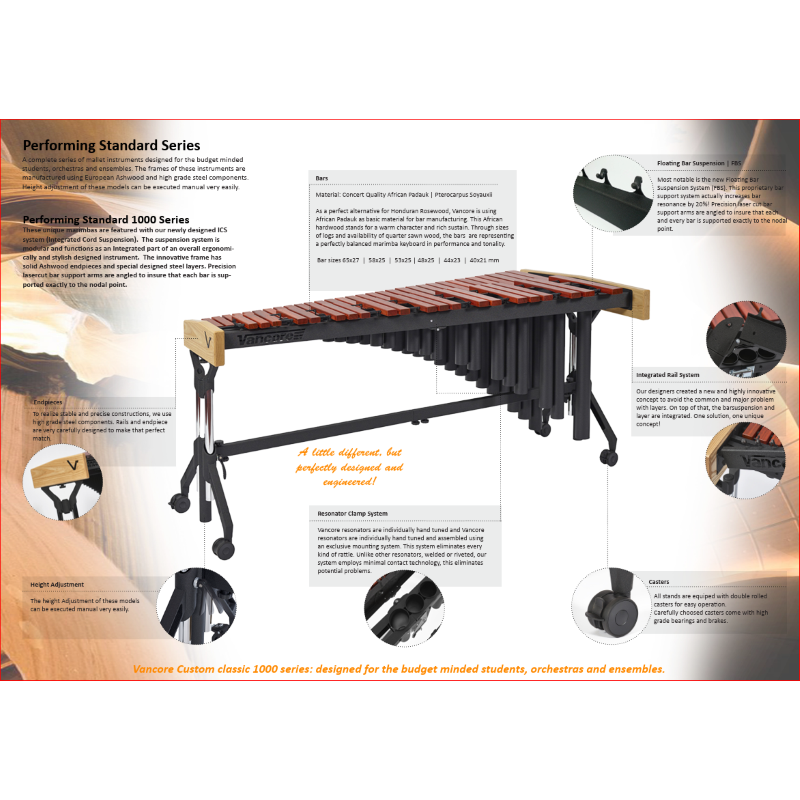 VANCORE Marimba PSM 1001 A2-C7 Padouk 4.3 ottave, mm.65-40