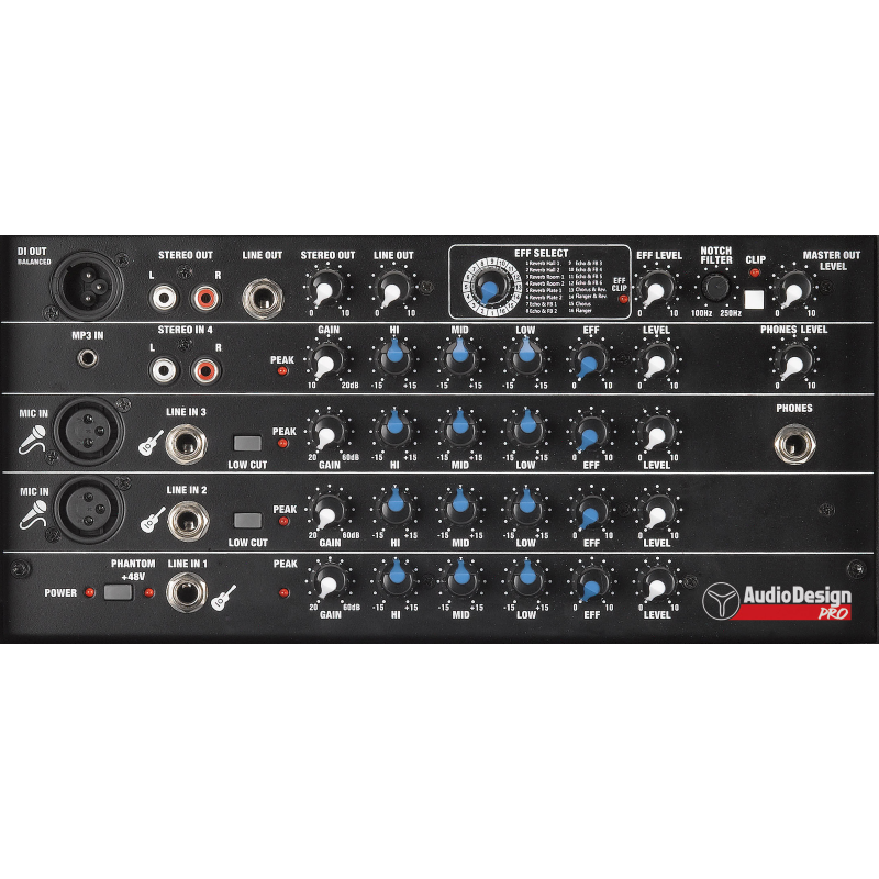 Audio Design COMBO HP 208 M Combo all in one con mixer incorporato 4 ingressi - 1050 W Max
