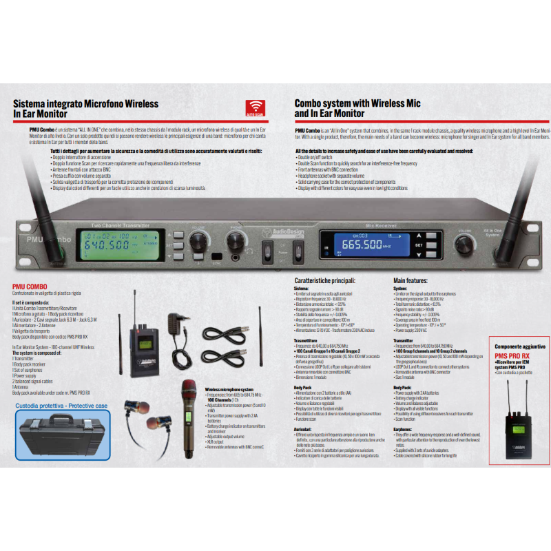 Audio Design PMU COMBO Sistema All in One con microfono wireless e In Ear Monitor