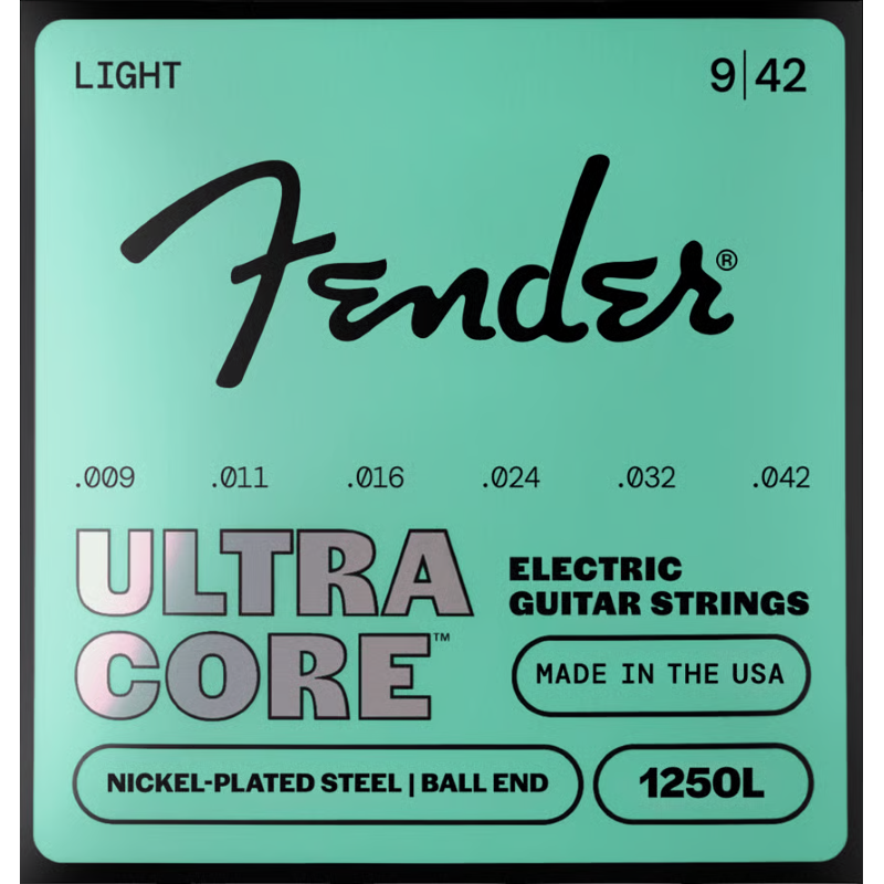 Fender 1250 Ultracore™ Guitar Strings, Nickel Plated Steel, Ball End, 1250L Gauges .009-.042, (6)
