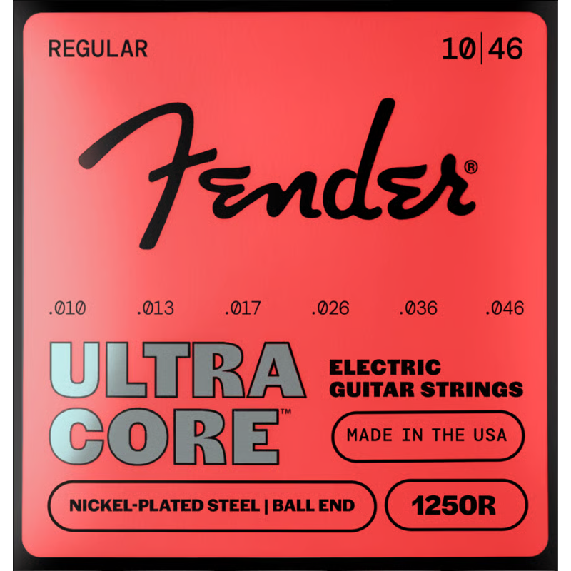 Fender 1250 Ultracore™ Guitar Strings, Nickel Plated Steel, Ball End, 1250R Gauges .010-.046, (6)