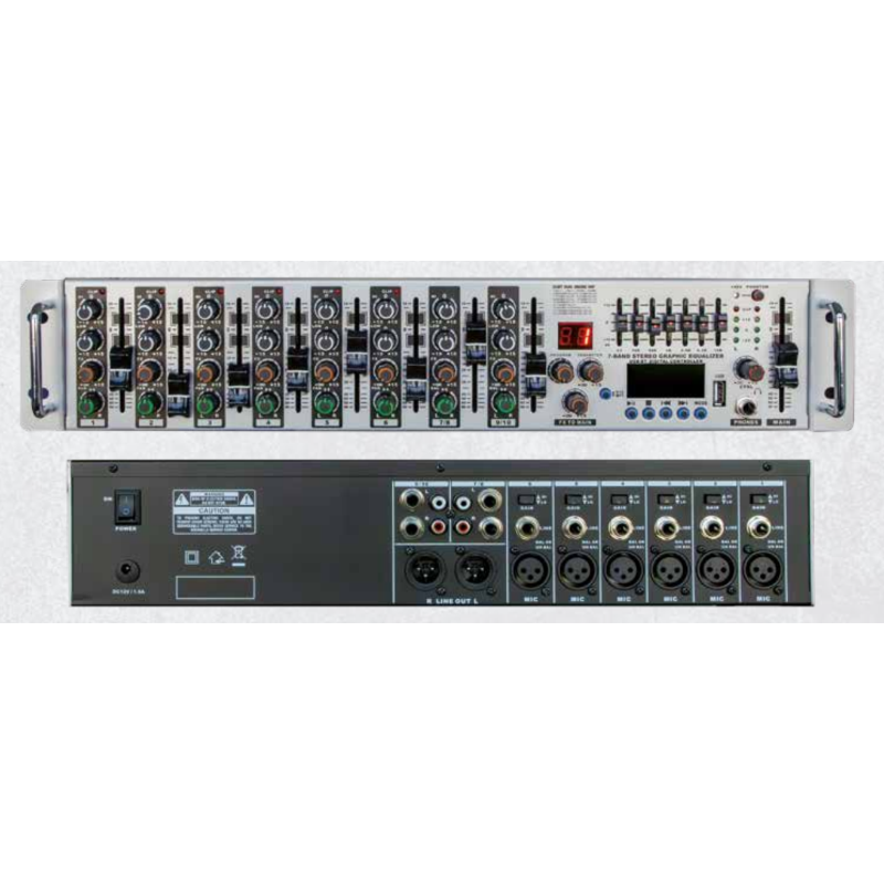 Audio Design PMX R62 Mixer montaggio superficie o rack 6+2 Canali USB/BT 24 effetti con DSP