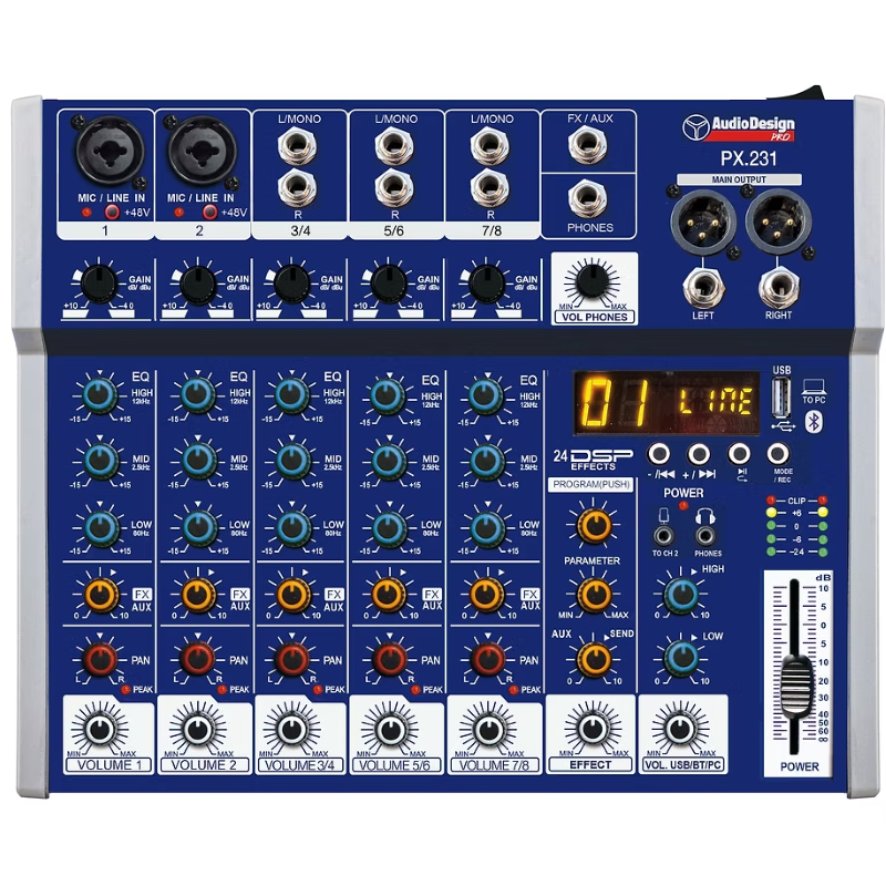Audio Design PX231 Mixer 2+3+1 canali USB/BT 24 effetti con DSP Alimentatazione USB