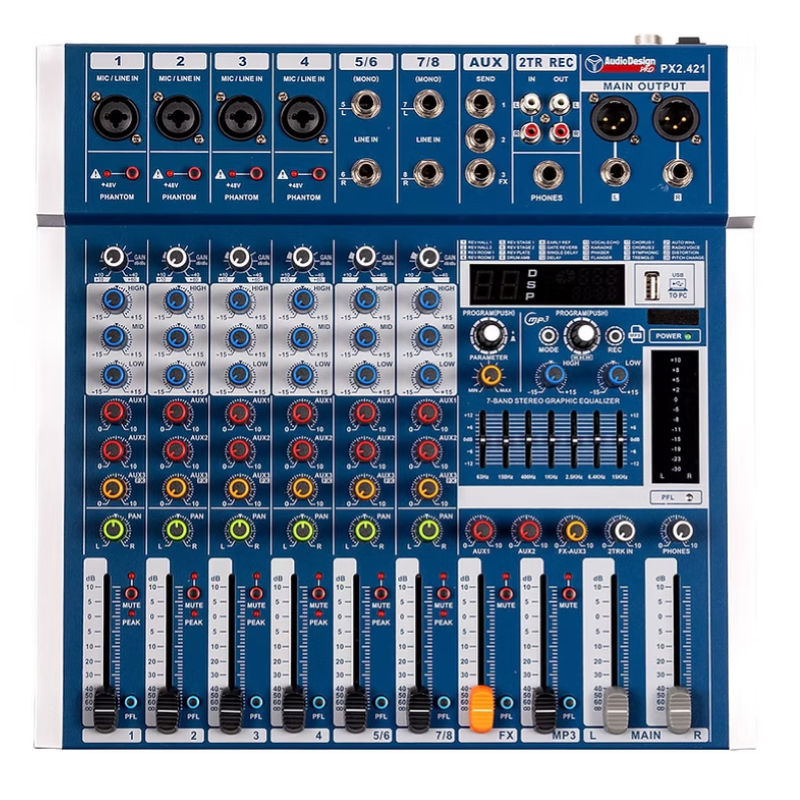 Audio Design PX2421 Mixer 4+2+1 Canali USB/BT 24 effetti con DSP 2 Aux
