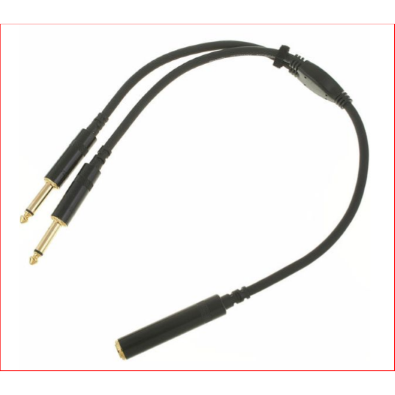 Cavo adattatore a Y, 2x Jack 6.3 Mono > 1x Jack femmina 6.3 stereo  cm.30