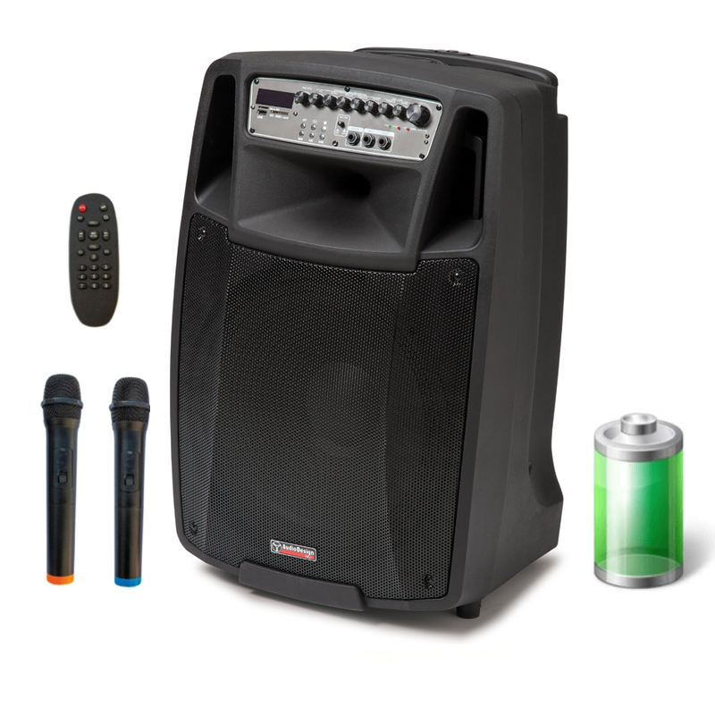 Audio Design M2 15W/L Diffusore a batteria alimentato con doppio radiomicrofono 750W