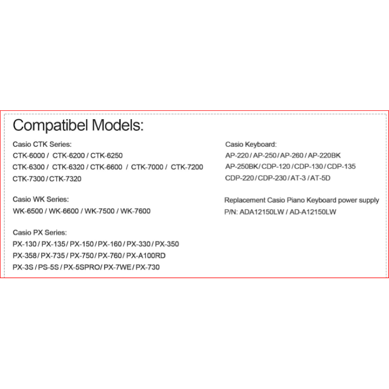 Casio AD A12150  Alimentatore 12V -2A Tastiere/Piano Digitale