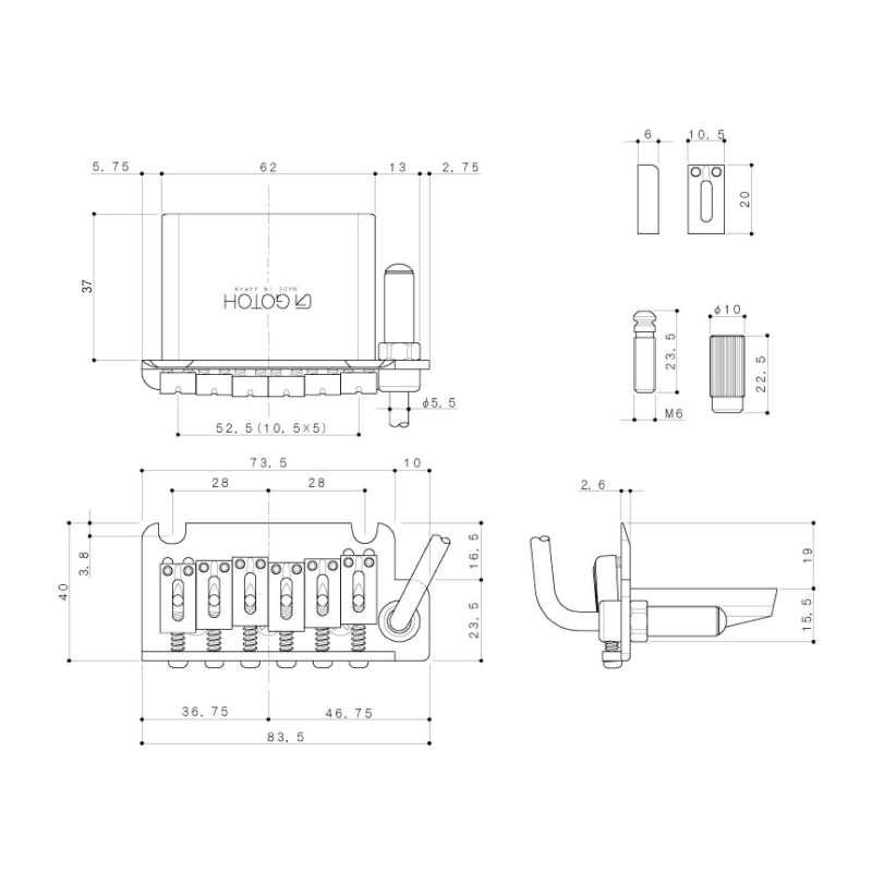 Gotoh Ponte Tremolo 6 Corde Gold Ponte tremolo 6 corde per chitarra elettrica