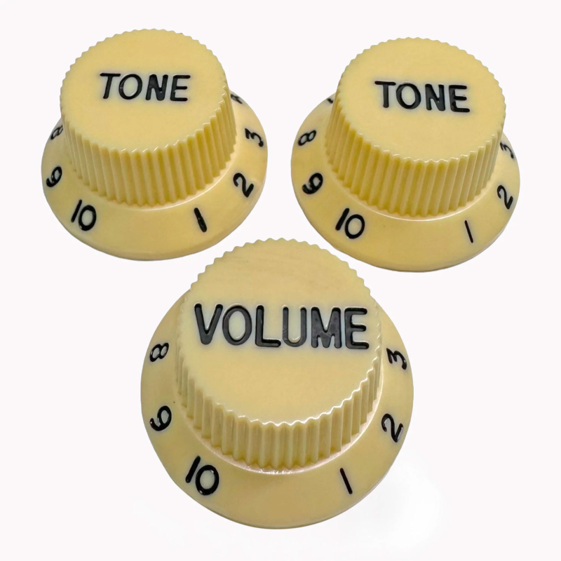 AXLABS Knob Strat Style aged white/black font 3pcs Set Knob 1x Volume 2x Tono