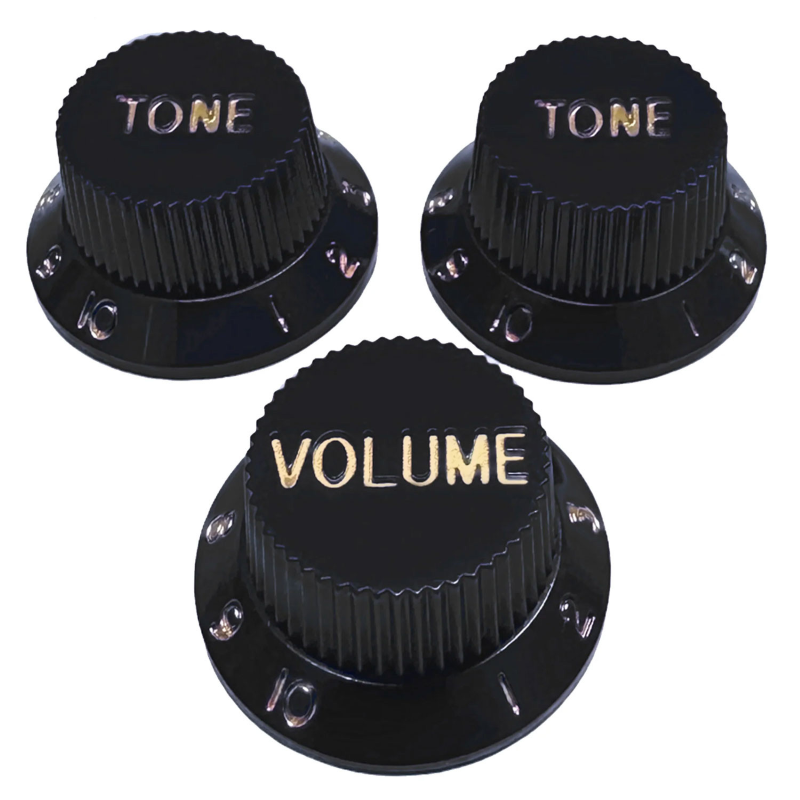 AXLABS Knob Strat Style black/gold font 3pcs Set Knob 1x Volume 2x Tono