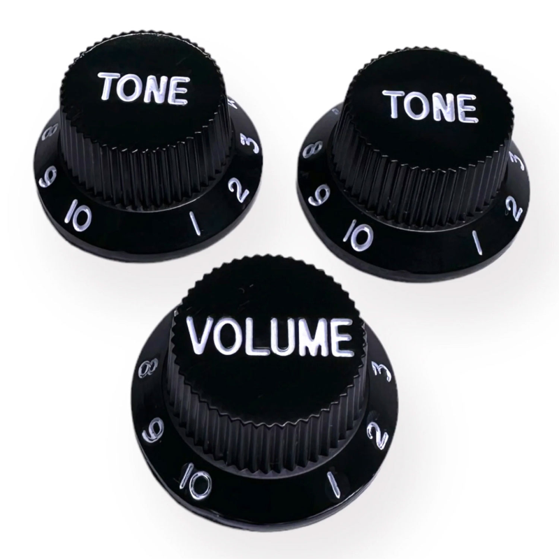 AXLABS Knob Strat Style black/white font 3pcs Set Knob 1x Volume 2x Tono