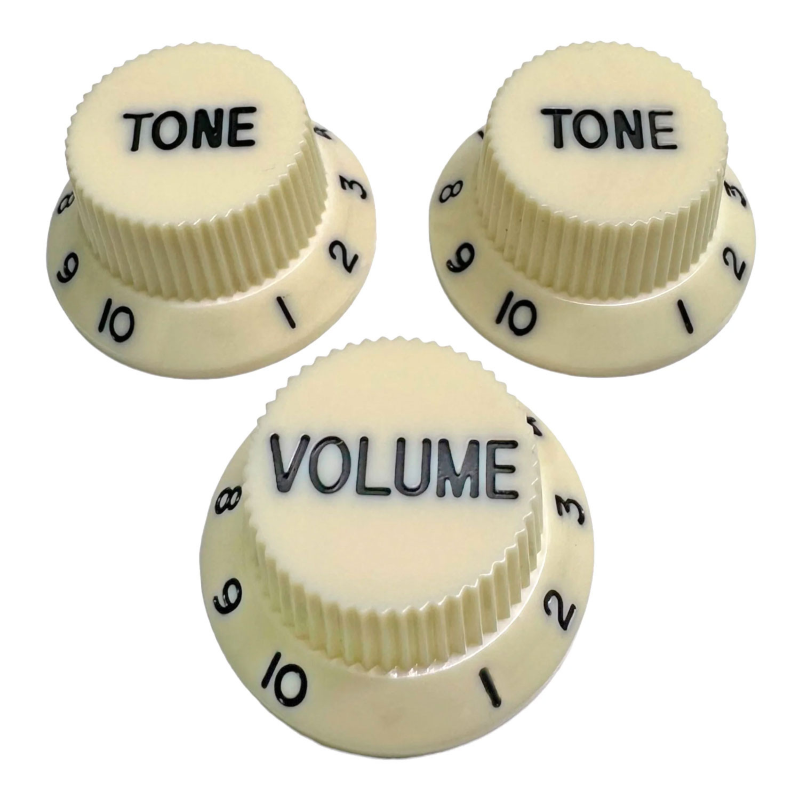 AXLABS Knob Strat Style parchment/black font 3pcs Set Knob 1x Volume 2x Tono