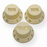 AXLABS Knob Strat Style parchment/gold font 3pcs Set Knob 1x Volume 2x Tono