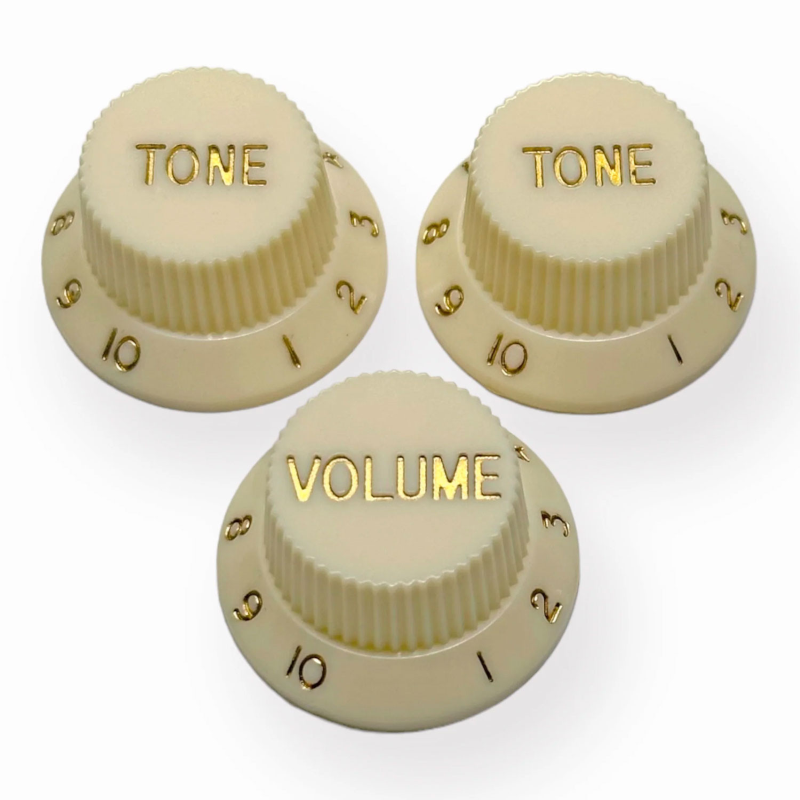 AXLABS Knob Strat Style parchment/gold font 3pcs Set Knob 1x Volume 2x Tono