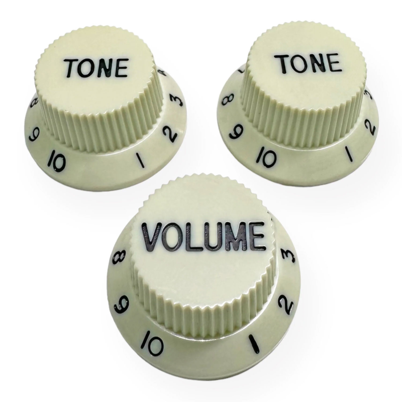 AXLABS Knob Strat Style vintage white/black font 3pcs Set Knob 1x Volume 2x Tono