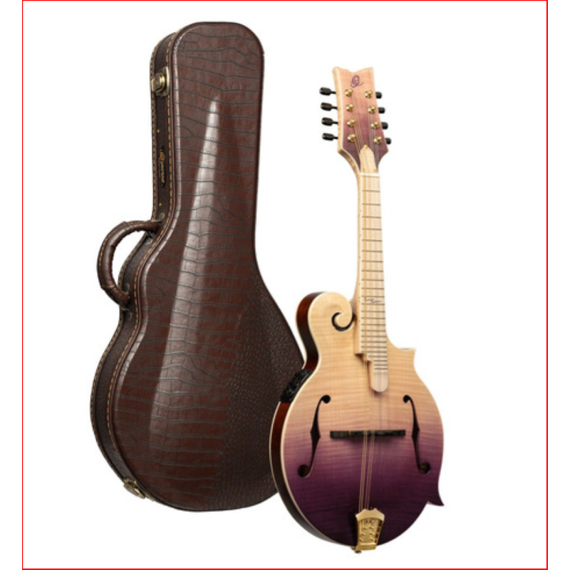 Mandolino ORTEGA RMFE200PF  stile F della serie Americana ORTEGA,  con astuccio in pelle di coccodrillo. 