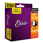 Elixir16544 Pack 2 + 1 Set Corde per Chitarra acustica
