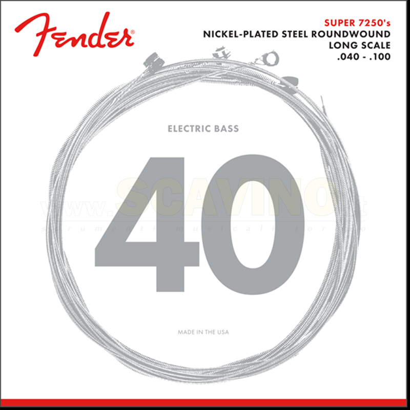 Fender 7250L  .040-.100 Corde Bass Strings, Nickel Plated Steel, Long Scale