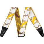 Fender® WeighLess™ Monogram Strap Straps Weighless™ 2" Mono Strap, White/Brown/Yellow 0990686005