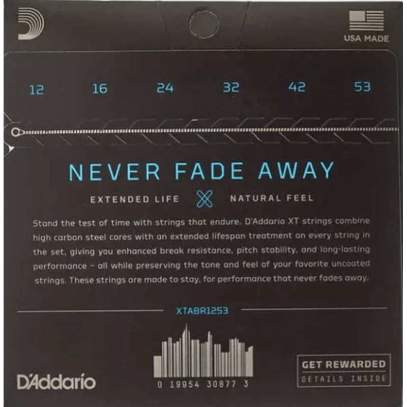 D'Addario XTABR1253 XT Acoustic 80/20 Bronze, Light, 12-53 Coated